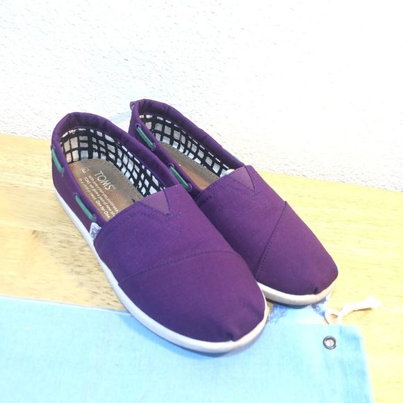 TOMS Girls Purple Slip On Canvas Loafers Green Trim Size Y3 Floor model … - Picture 6 of 6